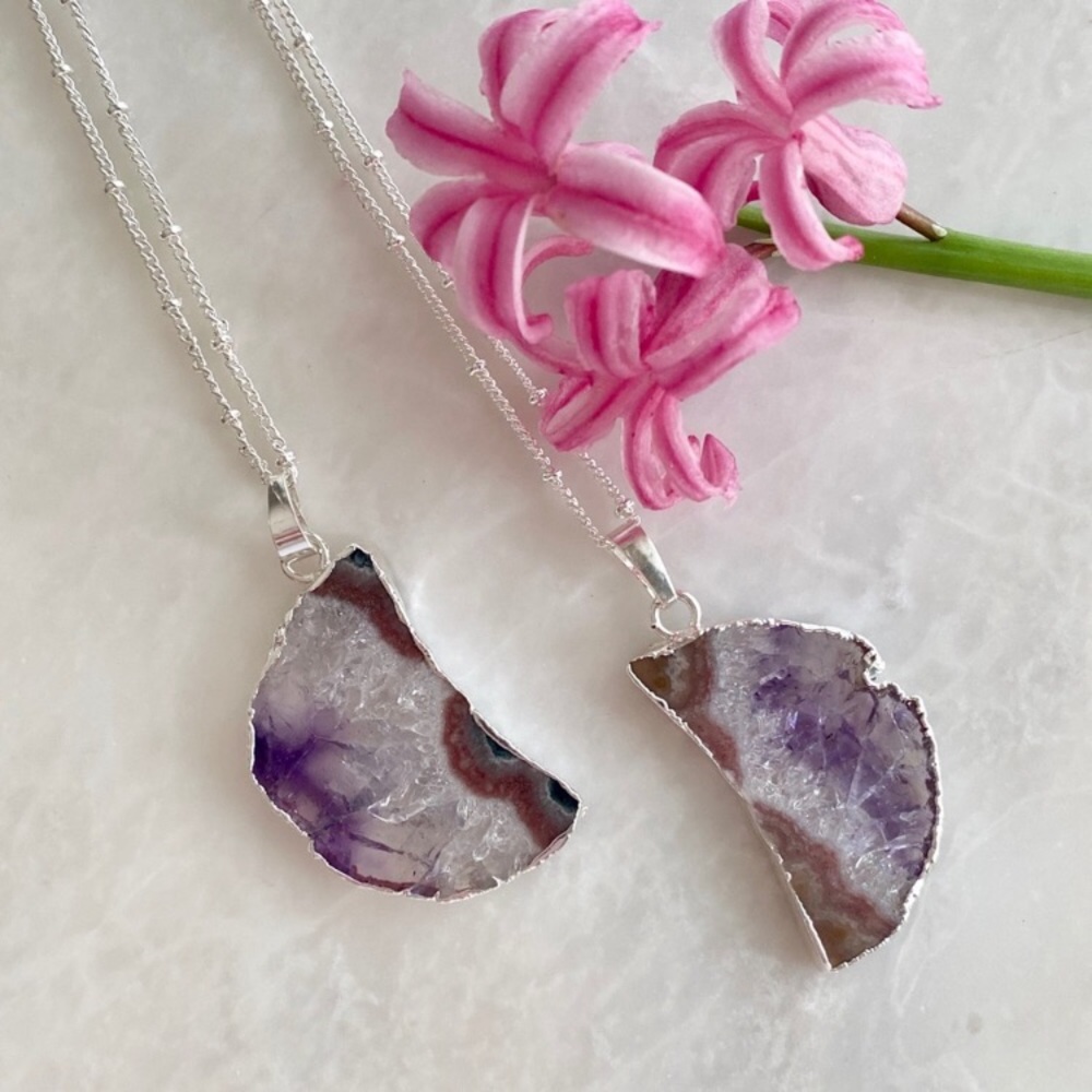 Raw Amethyst Slice Silver Moon Pendant Nec… - Picture 6 of 6
